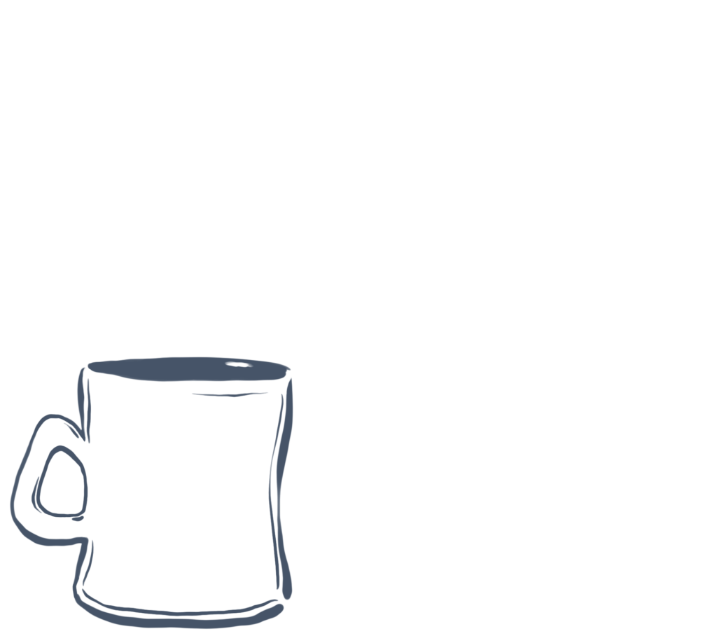 A blue outlined mug on black background.