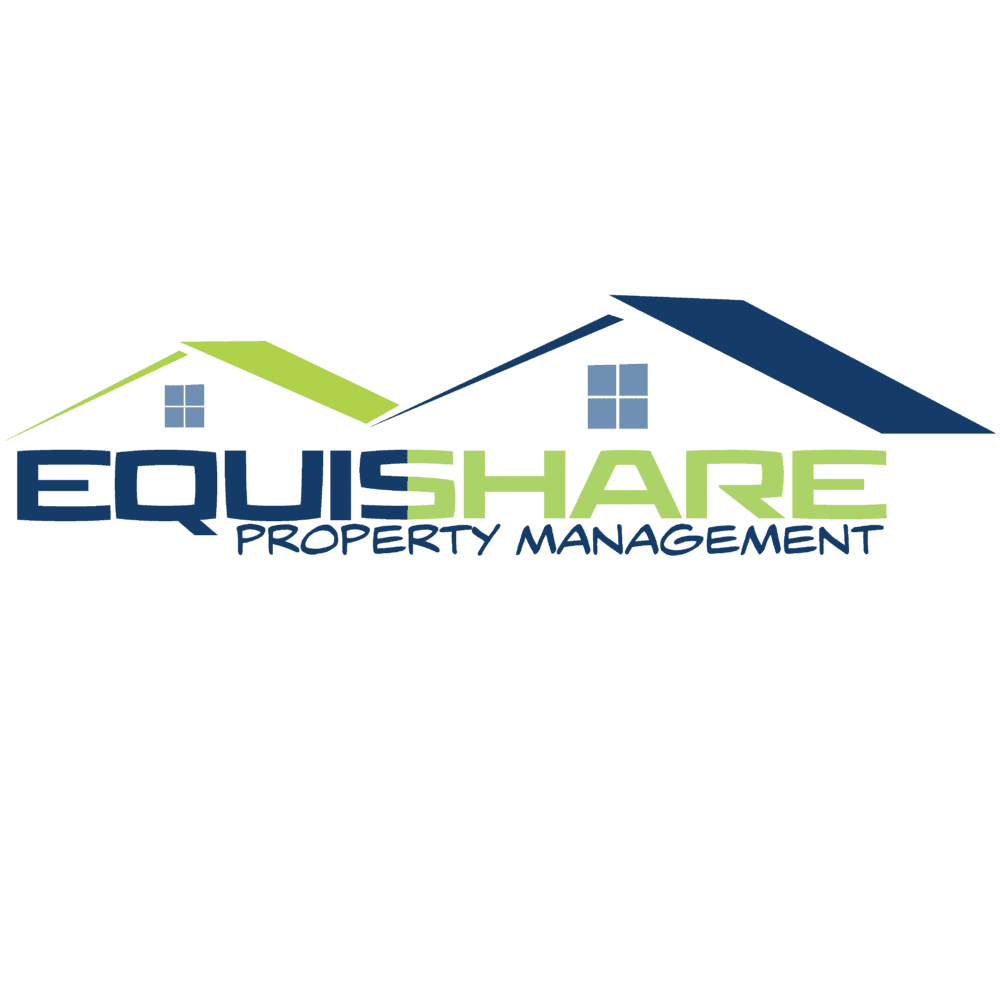 Logo of equishare property management featuring stylized house rooftops above the company name.