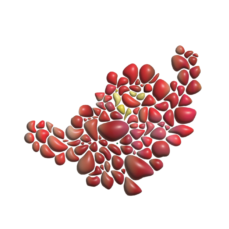 A digital illustration of a dove composed of red and pink kidney bean shapes with one green bean.