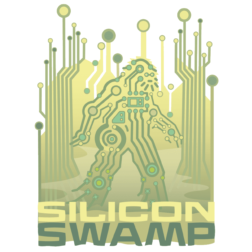 A circuit board Bigfoot in a swamp.